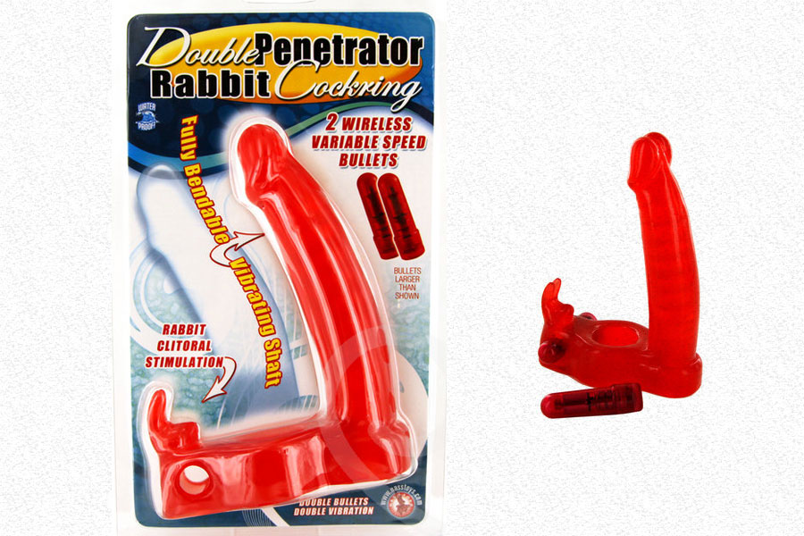 Double Penetrator Vibrating Rabbit Cock Ring (RED)